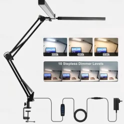 LED Reading Desk Lamp 24W Folding Swing Arm Desk Lamp with Clamp Dimmable Suitable for Workbench Home Eye Care Office Study Shustar