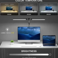 LED Reading Desk Lamp 24W Folding Swing Arm Desk Lamp with Clamp Dimmable Suitable for Workbench Home Eye Care Office Study Shustar