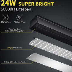 LED Reading Desk Lamp 24W Folding Swing Arm Desk Lamp with Clamp Dimmable Suitable for Workbench Home Eye Care Office Study Shustar