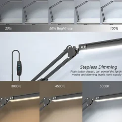 LED Reading Desk Lamp 24W Folding Swing Arm Desk Lamp with Clamp Dimmable Suitable for Workbench Home Eye Care Office Study Shustar