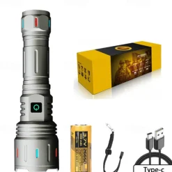 LED Rechargeable Flashlights High Lumen Super Bright Tactical Flashlight, Zoomable High Powered Capacity Handheld Flashlights for Emergency Camping Hiking Gift