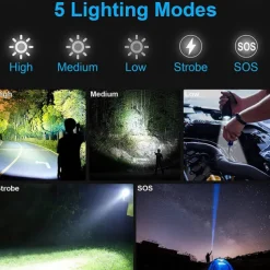 LED Rechargeable Flashlights High Lumen Super Bright Tactical Flashlight, Zoomable High Powered Capacity Handheld Flashlights for Emergency Camping Hiking Gift