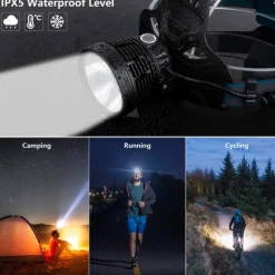 LED Rechargeable Headlamps, Camping Lights 90000 Lumen Super Bright Headlamp Flashlight 90° Adjustable 4 Modes IPX5 Waterproof USB Rechargeable Head Lamp