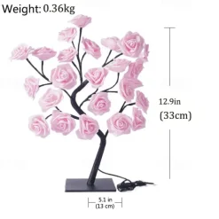 LED Rose Flower Table Lamp Valentine Tree Fairy Lights 24LED Rose Flower Tree Lights Valentine's Day USB Table Lamp Fairy Maple Leaf Night Light Home Party Christmas Wedding Bedroom Decoration Gift