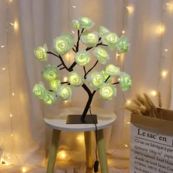 LED Rose Flower Table Lamp Valentine Tree Fairy Lights 24LED Rose Flower Tree Lights Valentine's Day USB Table Lamp Fairy Maple Leaf Night Light Home Party Christmas Wedding Bedroom Decoration Gift