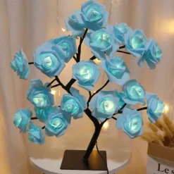 LED Rose Flower Table Lamp Valentine Tree Fairy Lights 24LED Rose Flower Tree Lights Valentine's Day USB Table Lamp Fairy Maple Leaf Night Light Home Party Christmas Wedding Bedroom Decoration Gift