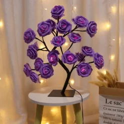 LED Rose Flower Table Lamp Valentine Tree Fairy Lights 24LED Rose Flower Tree Lights Valentine's Day USB Table Lamp Fairy Maple Leaf Night Light Home Party Christmas Wedding Bedroom Decoration Gift
