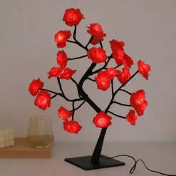 LED Rose Flower Table Lamp Valentine Tree Fairy Lights 24LED Rose Flower Tree Lights Valentine's Day USB Table Lamp Fairy Maple Leaf Night Light Home Party Christmas Wedding Bedroom Decoration Gift