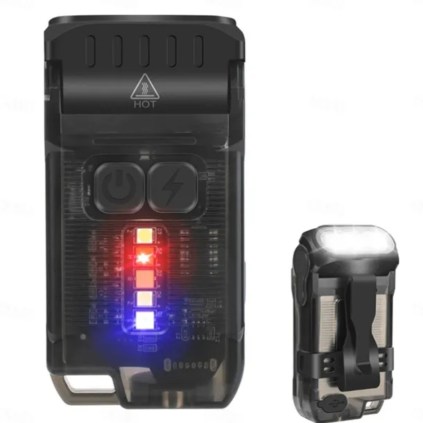 LED Small Powerful EDC Flashlight with Warm White Red Light,Bright 1200LM USB C Rechargeable 10 Modes Mini Pocket Keychain Flash Light with Clip IP67 Waterproof