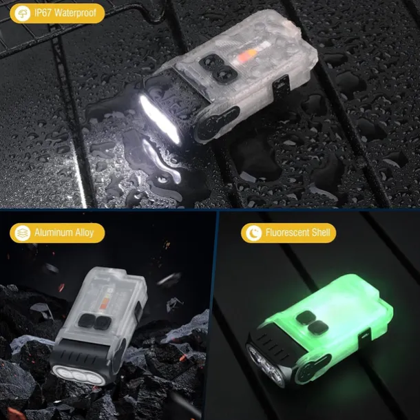 LED Small Powerful EDC Flashlight with Warm White Red Light,Bright 1200LM USB C Rechargeable 10 Modes Mini Pocket Keychain Flash Light with Clip IP67 Waterproof