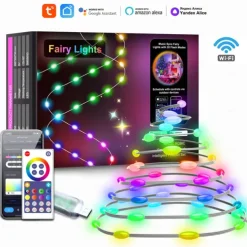 LED Smart Light Tuya Intelligent Point Control Leather Wire Light, IP68 Waterproof Christmas Tree Lights WiFi-Controlled Colorful LED Light String USB Power Supply with Remote Control