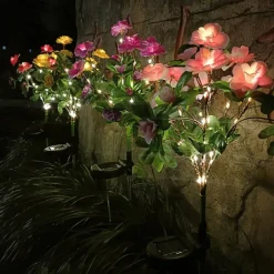 LED Solar Flower Lights Rhododendron Outdoor Simulated Flower Lamp LED Artificial Flower Floor Insertion Lamp Garden and Courtyard Decorative Lights Holiday Party Decorative Lights