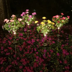 LED Solar Flower Lights Rhododendron Outdoor Simulated Flower Lamp LED Artificial Flower Floor Insertion Lamp Garden and Courtyard Decorative Lights Holiday Party Decorative Lights