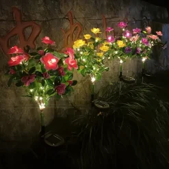 LED Solar Flower Lights Rhododendron Outdoor Simulated Flower Lamp LED Artificial Flower Floor Insertion Lamp Garden and Courtyard Decorative Lights Holiday Party Decorative Lights
