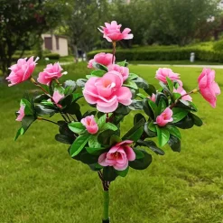 LED Solar Flower Lights Rhododendron Outdoor Simulated Flower Lamp LED Artificial Flower Floor Insertion Lamp Garden and Courtyard Decorative Lights Holiday Party Decorative Lights