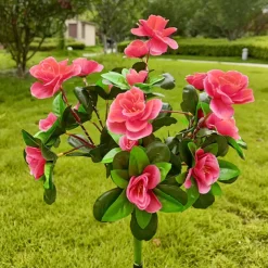 LED Solar Flower Lights Rhododendron Outdoor Simulated Flower Lamp LED Artificial Flower Floor Insertion Lamp Garden and Courtyard Decorative Lights Holiday Party Decorative Lights