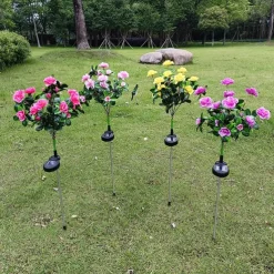 LED Solar Flower Lights Rhododendron Outdoor Simulated Flower Lamp LED Artificial Flower Floor Insertion Lamp Garden and Courtyard Decorative Lights Holiday Party Decorative Lights