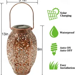 LED Solar Hanging Lights - Pathway Garden Outdoor Retro Wrought Iron Lantern, Waterproof for Balcony, Terrace, Lawn, Indoor/Outdoor Decoration 1pc