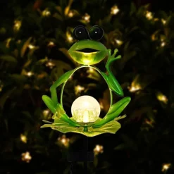 LED Solar Landscape Lights Frog Iron Crackle Ground Lamp Outdoor Garden Patio Animal Decoration Waterproof Auto On/Off Yard Pound Solar Light(Warm White / Multi Color)for Halloween