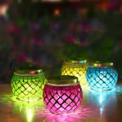 LED Solar Mosaic Glass Lamp Solar Ball Lamp Hollow Out Lamp Garden Lawn Decoration Outdoor Waterproof Landscape Lamp
