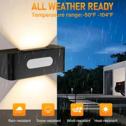 LED Solar Outdoor Wall Lights Step Lights Waterproof Up and Down Security Wall Lamps Energy Saving Step Lights LED Lighting for Garden Step Stair Yard Pathway Backyard Decoration Solar Fence Lights (Warm/White)