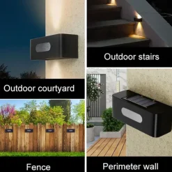 LED Solar Outdoor Wall Lights Step Lights Waterproof Up and Down Security Wall Lamps Energy Saving Step Lights LED Lighting for Garden Step Stair Yard Pathway Backyard Decoration Solar Fence Lights (Warm/White)