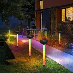 LED Solar Pathway Light, Outdoor Solar Lights RGB Changing Lawn Ground Lamp IP65 Waterproof Landscape Spotlights Garden Decoration Outdoor Lights 1PC