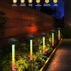 LED Solar Pathway Light, Outdoor Solar Lights RGB Changing Lawn Ground Lamp IP65 Waterproof Landscape Spotlights Garden Decoration Outdoor Lights 1PC