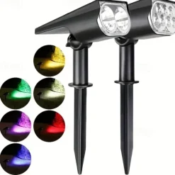 2/7LED Solar Spotlight Outdoor Waterproof Garden Courtyard Lawn Landscape Light Colorful RGB Lawn Light For Roadside Villa Park Garden Decor Light 1PC