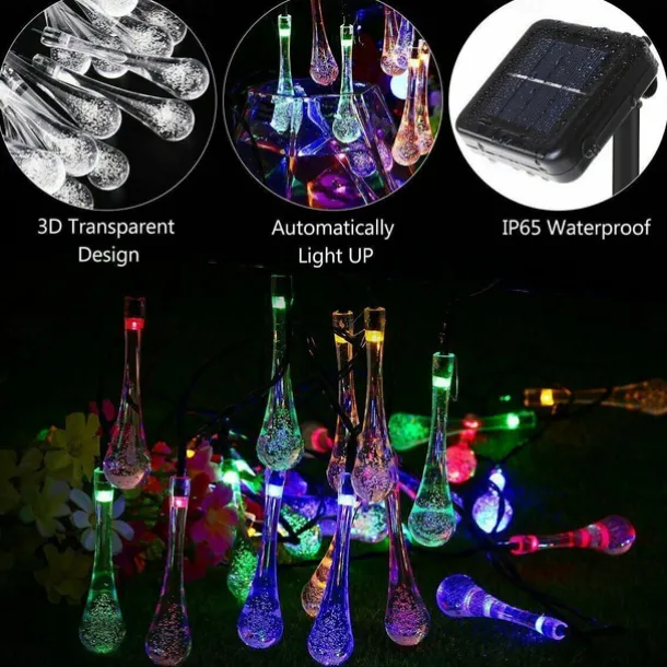 LED Solar String Light 5M 20LEDs Water Drop Bubble Ball Solar Lights Outdoor Waterproof Landscape Garden Festival Decoration Lantern Tree Patio Light