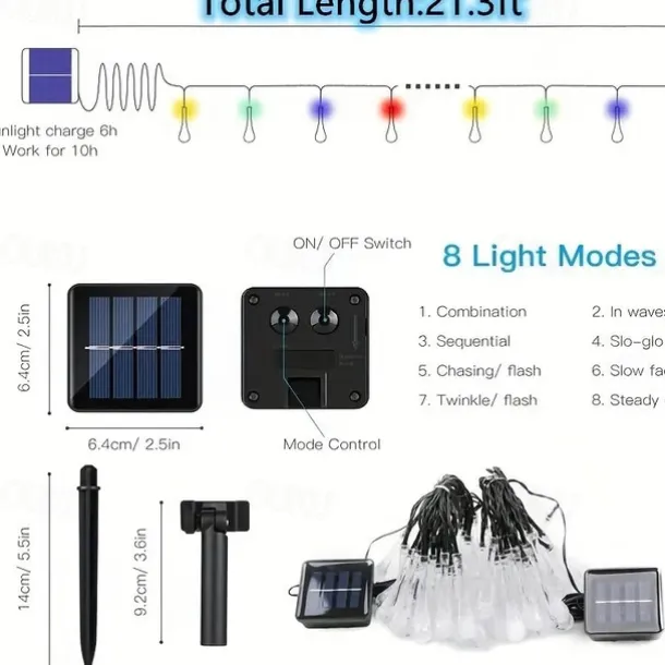 LED Solar String Light 5M 20LEDs Water Drop Bubble Ball Solar Lights Outdoor Waterproof Landscape Garden Festival Decoration Lantern Tree Patio Light