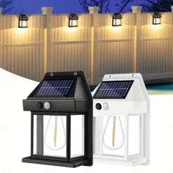 LED Solar Wall Light Motion Sensor Garden Light Dusk To Dawn Outdoor Lighting IP65 Waterproof Black And White Double Color Garden Landscape Christmas Decoration Warm Light