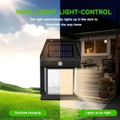 LED Solar Wall Light Motion Sensor Garden Light Dusk To Dawn Outdoor Lighting IP65 Waterproof Black And White Double Color Garden Landscape Christmas Decoration Warm Light