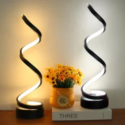 LED Spiral Table Lamp, Modern Simple Bedside Night Light Tri-Colors Dimmable USB Powered Creative Atmosphere Desk Lamp Home Bedroom Office Desktop Decoration Ornaments 1PC