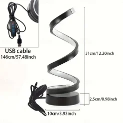 LED Spiral Table Lamp, Modern Simple Bedside Night Light Tri-Colors Dimmable USB Powered Creative Atmosphere Desk Lamp Home Bedroom Office Desktop Decoration Ornaments 1PC