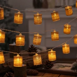 LED String Lights Christmas Lights Clearance Linen Cylindrical Nordic Design Battery Powered for Room Courtyard or Christmas Decorations Batteries Powered 1Set