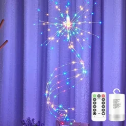 LED String Lights Hanging Starburst Firework Lights 200 LEDs Battery or USB Remote Control Operated Vine Branch Light Christmas Fairy String Light Foldable Garland Wedding Store Decoration Lamp