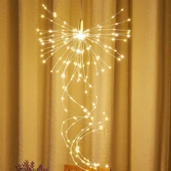 LED String Lights Hanging Starburst Firework Lights 200 LEDs Battery or USB Remote Control Operated Vine Branch Light Christmas Fairy String Light Foldable Garland Wedding Store Decoration Lamp