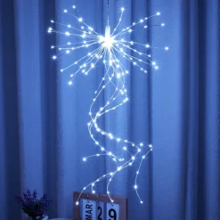LED String Lights Hanging Starburst Firework Lights 200 LEDs Battery or USB Remote Control Operated Vine Branch Light Christmas Fairy String Light Foldable Garland Wedding Store Decoration Lamp