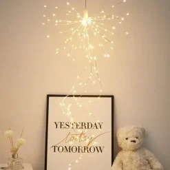 LED String Lights Hanging Starburst Firework Lights 200 LEDs Battery or USB Remote Control Operated Vine Branch Light Christmas Fairy String Light Foldable Garland Wedding Store Decoration Lamp