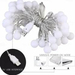 LED String Lights 3M-20LED 6M-40LED 10M-80LED Ball Lights USB Bulb Light String Waterproof Outdoor Wedding Christmas Holiday