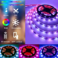 LED Strip Light 5050 SMD 20M/65.6FT Smart RGB Tape Rope Light Sync Music Light 16 Million Colors Changing Bluetooth APP Control W/ 40-Key Remote for Home Bedroom TV Car Xmas Decor (2x32.8FT)