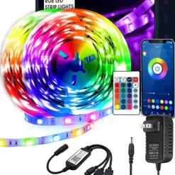 LED Strip Light Kit 16.4-65.6 ft Intelligent Bluetooth APP Controlled RGB Music Synchronized Color Changing with Timed DIY Bedroom Decoration for Holiday Party Bedroom Children's Room Decoration
