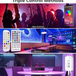 LED Strip Lights Bluetooth Music Sync 40/30/20/10m Color Changing LED Strip 40 Keys Remote Sensitive Built in Mic App Controlled LED Lights 5050 RGB APP Remote Mic 3 Button Switch