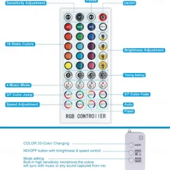 LED Strip Lights Bluetooth Music Sync 40/30/20/10m Color Changing LED Strip 40 Keys Remote Sensitive Built in Mic App Controlled LED Lights 5050 RGB APP Remote Mic 3 Button Switch