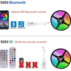 LED Strip Lights Bluetooth Music Sync 40/30/20/10m Color Changing LED Strip 40 Keys Remote Sensitive Built in Mic App Controlled LED Lights 5050 RGB APP Remote Mic 3 Button Switch