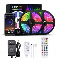 LED Strip Lights Bluetooth Music Sync 40/30/20/10m Color Changing LED Strip 40 Keys Remote Sensitive Built in Mic App Controlled LED Lights 5050 RGB APP Remote Mic 3 Button Switch