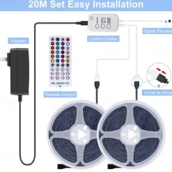 LED Strip Lights Bluetooth Music Sync 40/30/20/10m Color Changing LED Strip 40 Keys Remote Sensitive Built in Mic App Controlled LED Lights 5050 RGB APP Remote Mic 3 Button Switch