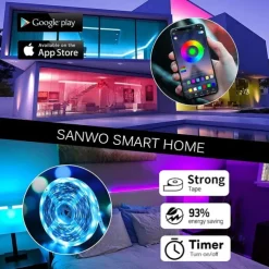 LED Strip Lights Bluetooth App Control 20m 66ft 600LEDs / 15m 49ft450LEDs RGB Color Changing SMD5050 Flexible Music Sync for Home Room Kitchen TV Decoration