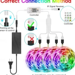 LED Strip Lights Bluetooth App Control 20m 66ft 600LEDs / 15m 49ft450LEDs RGB Color Changing SMD5050 Flexible Music Sync for Home Room Kitchen TV Decoration